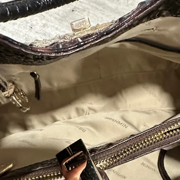Brahmin Gold and Black Crocodile Shoulder Bag